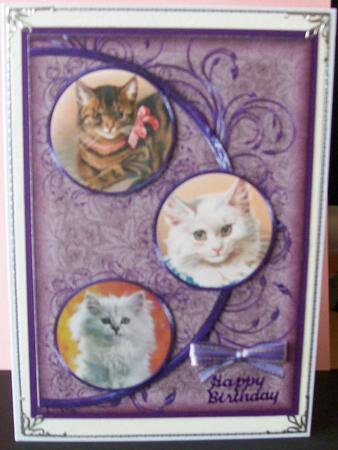 Vintage Cats Easy Cut Circular Swirl Frame Trio Card by Joan Mary Smith