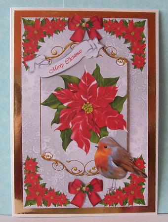 Poinsettias with Robin , Bows, & Topper by Joan Mary Smith