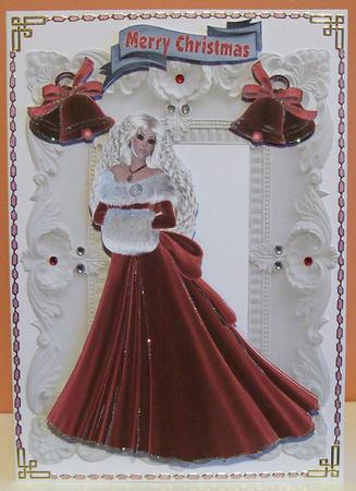 Elegant Lady in Red Velvet Dress in Ornate Frame by Joan Mary Smith