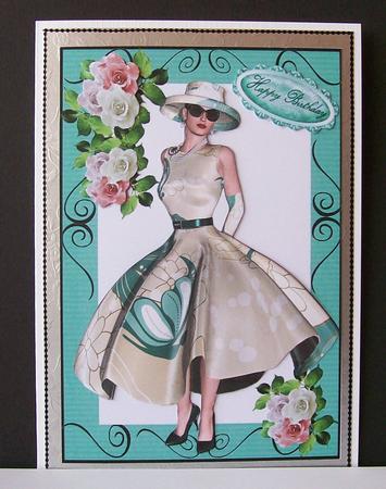 Elegant Lady in Pretty Dress with Roses by Joan Mary Smith