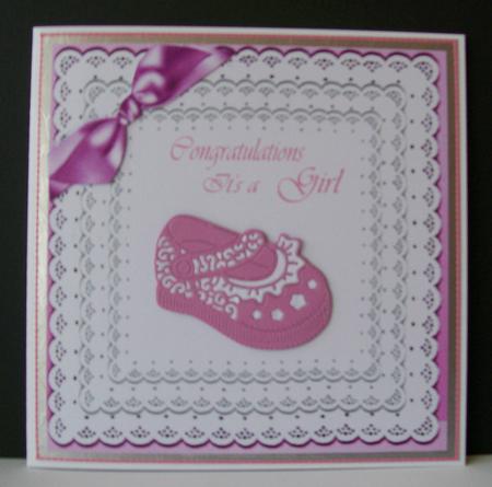 Pretty Pink with Frill Lace Edging Card Front & Toppers by Joan Mary Smith