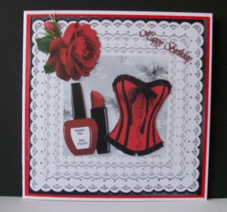 Pretty Red with Frill Lace Edging Card Front & Toppers, C by Joan Mary Smith