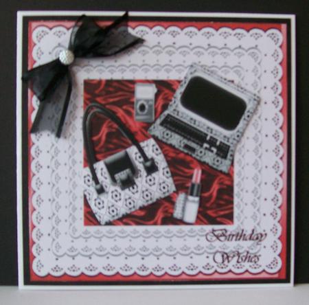 Pretty Black with Frill Lace Edging Card Front & Toppers, C by Joan Mary Smith