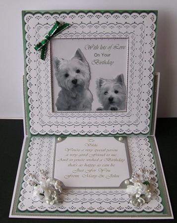 Pretty Moss Green Frill Lace Edging Card Front & Toppers, C by Joan Mary Smith