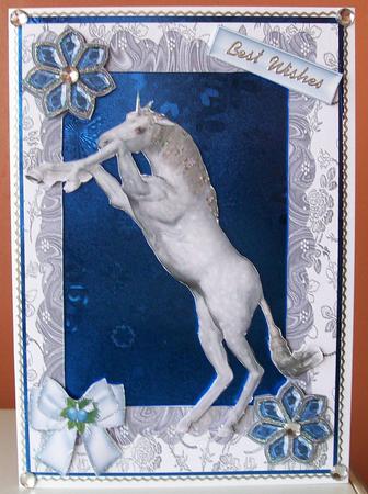 Silver/blues, Pretty Unicorn in Frame by Joan Mary Smith