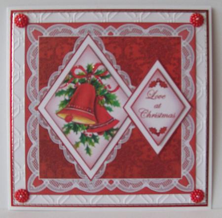 Red Bells Love at Christmas 7in Double Diamond Topper by Joan Mary Smith