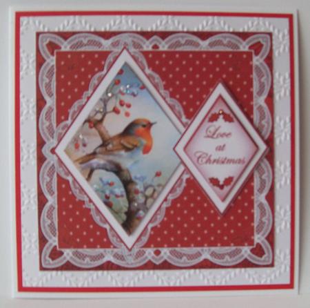 Red Robin Love at Christmas 7in Double Diamond Topper by Joan Mary Smith