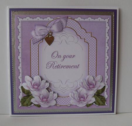 Lilac Magnolia Retirement Fancy 7in Decoupage Topper by Joan Mary Smith