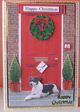 Jack Russell Dog Christmas Door Step Scene by Joan Mary Smith