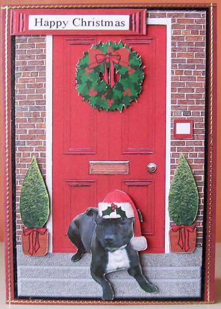 Christmas Door with Staffordshire Bull Terrier by Joan Mary Smith
