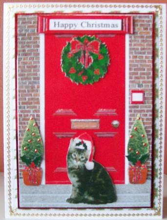 Christmas Door with Tabby Kitten by Joan Mary Smith