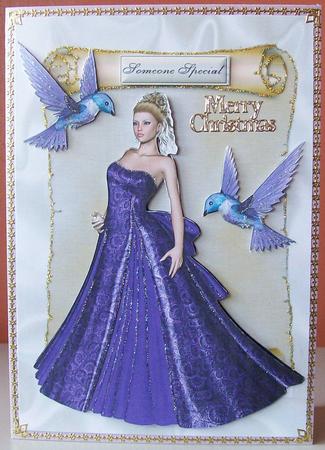 Beautiful Lady in Purple Gown with Birds by Joan Mary Smith