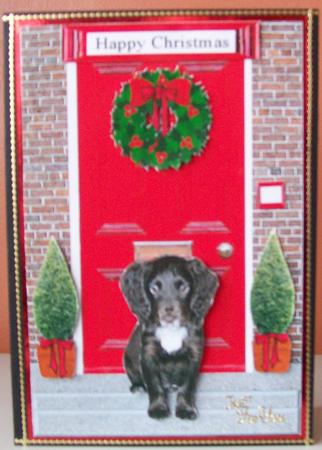 Christmas Door with Spaniel Puppy by Joan Mary Smith