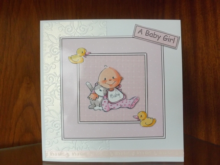 Baby Girl and Her Kitten 6x6 Square Card Front with Decoupag by Joan Murfitt