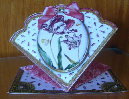 Red Tulips Anglaise Scallop Spring Decoupage Card by Joan Murfitt