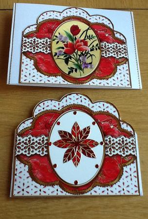 Red Mixed Bouquet Anglaise Scallop Card Base Frame by Joan Murfitt