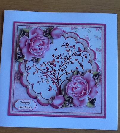 Birds in Tree & Roses Pink 8x8 Mini Kit & Decoupage by Joan Murfitt