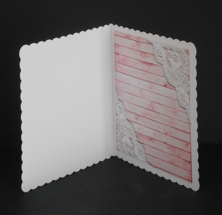 Pink Wood & lace, water colour flowers & butterflies 8x8 card front by Joan Prince