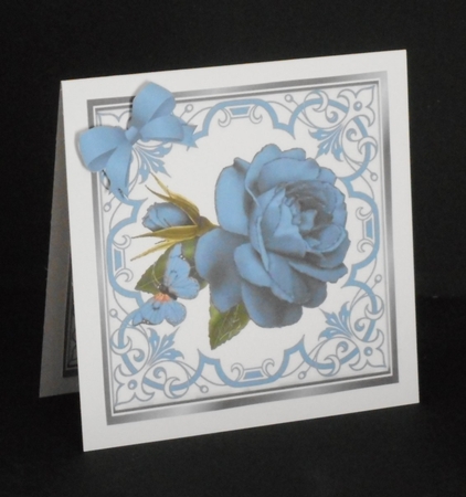 Pretty ornate blue scroll 8x8 card front/insert frame by Joan Prince