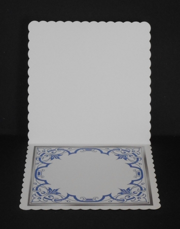 Pretty ornate royal blue scroll 8x8 card front/insert frame by Joan Prince