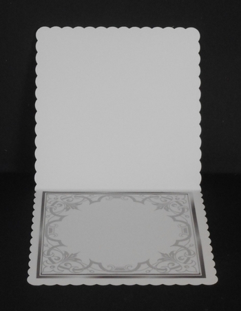 Pretty ornate silver scroll 8x8 card front/insert frame by Joan Prince