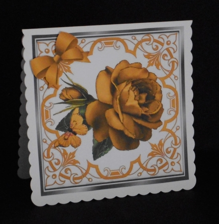 Pretty ornate gold scroll 8x8 card front/insert frame with stunning rose by Joan Prince