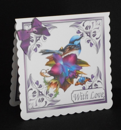 pretty ornate card front/insert with leaves in purple 7x7 by Joan Prince