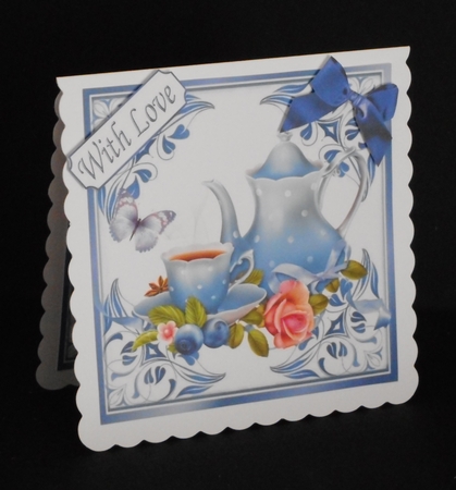 pretty ornate card front/insert with leaves in blue 7x7 tea time by Joan Prince