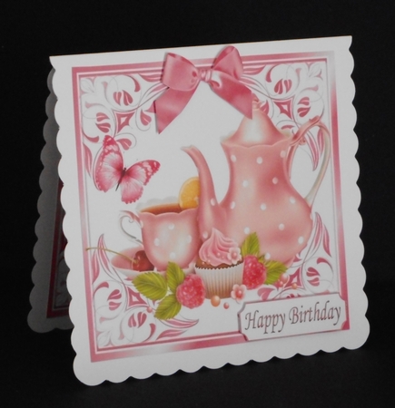pretty ornate card front/insert with leaves in candy pink 7x7 tea time by Joan Prince
