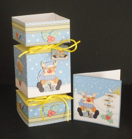 3D Large Christmas Cracker Box Mini Kit -  Rudolph has Presents by Joan Prince