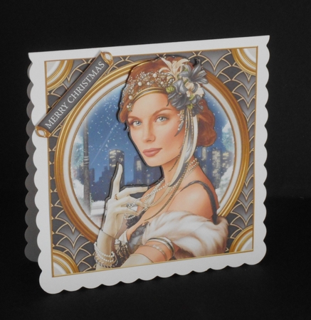 Art Deco Lady Christmas Athena 7x7 Black by Joan Prince