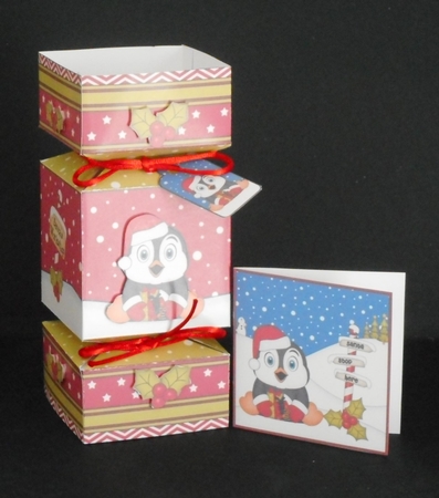 3D Large Christmas Cracker Box -  Pip Penguin has lots of Presents by Joan Prince