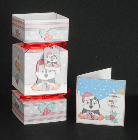 3D Large Christmas Cracker Box -  Pip Penguin has lots of Presents by Joan Prince