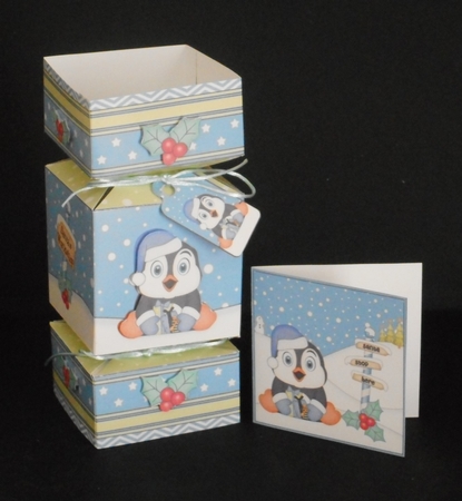 3D Large Christmas Cracker Box -  Pip Penguin has lots of Presents by Joan Prince