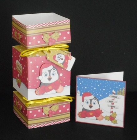 3D Large Christmas Cracker Box -  Pip Penguin has an Xmas Cracker by Joan Prince