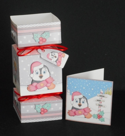 3D Large Christmas Cracker Box -  Pip Penguin has an Xmas Cracker by Joan Prince