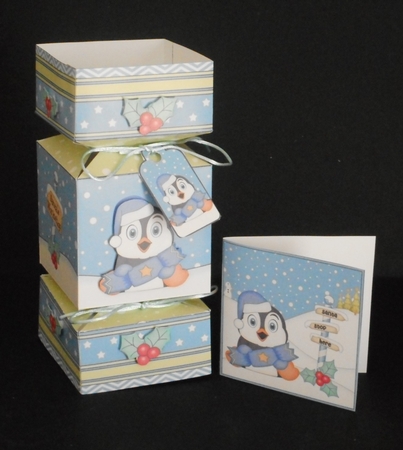 3D Large Christmas Cracker Box -  Pip Penguin has an Xmas Cracker by Joan Prince