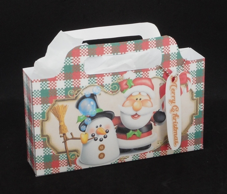 Pretty tote  bag with snowman and santa with tartan, by Joan Prince