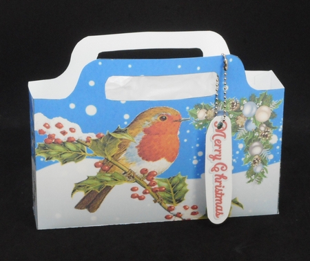 Pretty tote  bag with snow scene, and robin by Joan Prince