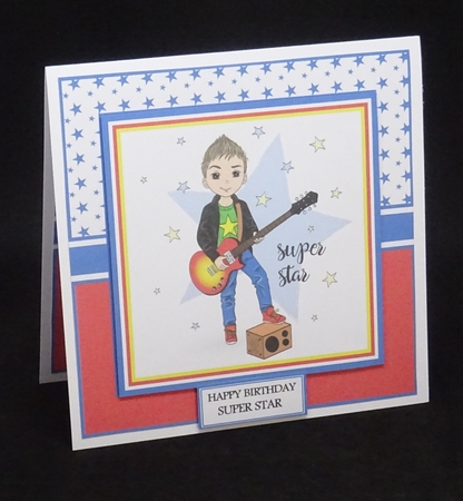 8x8 Super Star Guitar Boy Card Front Tag & Sentiments  by Joan Prince