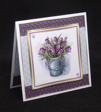 8x8 Purple Tulips Card Front, Tag & Sentiments  by Joan Prince