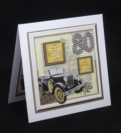 80th Male Birthday with Car on Map by Joan Prince
