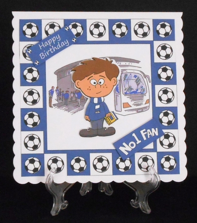 Little Football Fan (blue & White) - 8in x 8in by Joan Prince
