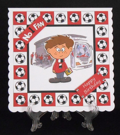 Little Football Fan (red, White & Black) - 8in x 8in by Joan Prince