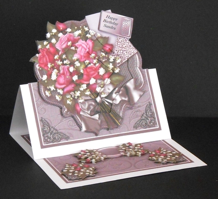 Pink Roses Bouquet Tunnel - 8in x 8in Easel Card by Joan Prince