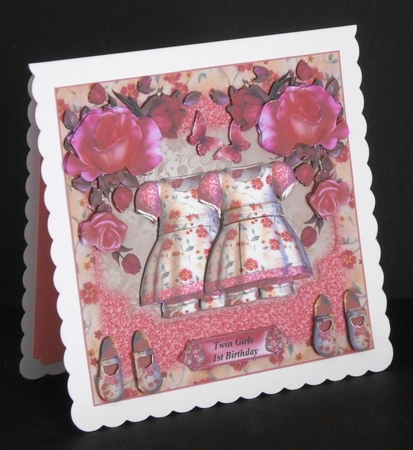 Retro Twin Girls Pretty Dresses and Decoupage by Joan Prince