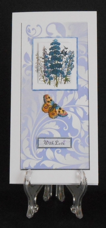 All in One Dl Blue Delphiniums with Butterfly by Joan Prince