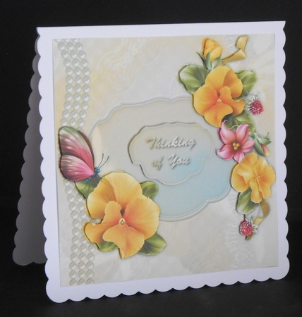 Pretty Yellow Pansies 8x8 Card Front by Joan Prince