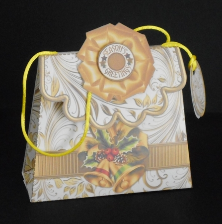 Handbag Gift Box Gold Bells & Holly by Joan Prince