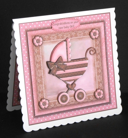 Baby Girl Pram Card Front Kit by Joan Prince